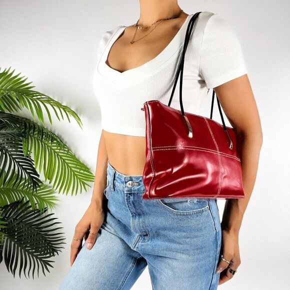 Vintage 90s Vampy Grunge Red Shoulder Bag Streetwear Baddie Underarm Purse - Picture 5 of 8